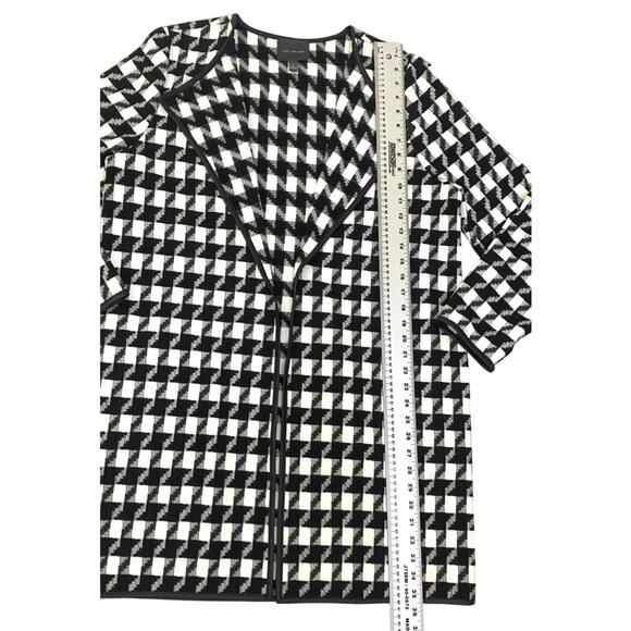 The Limited Womens Open Jacket Black White Houndstooth Sz 12 Faux Leather Trim - Picture 7 of 13